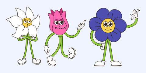 Humorous Groovy Floral Characters With Various Expressions