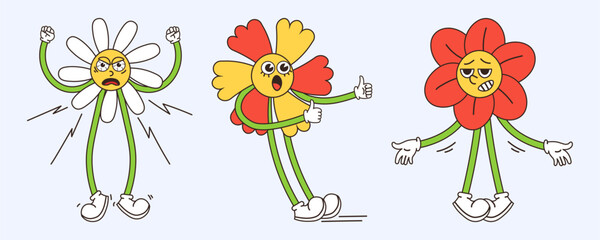 Cartoon Flowers Expressing Varied Emotions Fun Characters