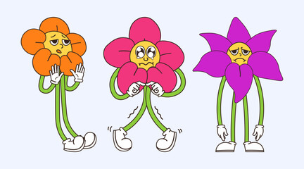Three Anthropomorphic Flowers Expressing Sadness and Worry
