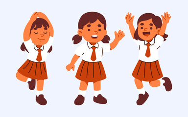 Joyful Schoolgirls Performing Various Lively Poses In