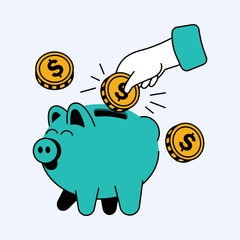 Saving Money Concept With A Hand Putting Coin Into Piggy