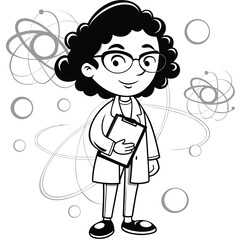 Obraz premium Creative Young Female Artist Drawing on Paper in Minimalist Line Art Style