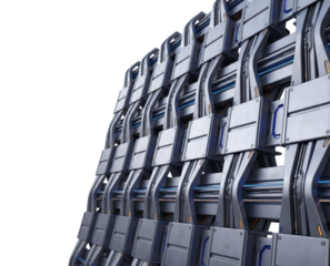 Futuristic sci-fi wall panel structure with blue light details isolated with transparent background