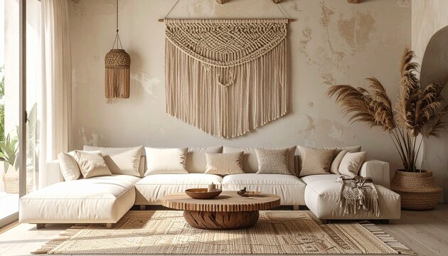 Boho-Wohnzimmer mit Makramee-Deko