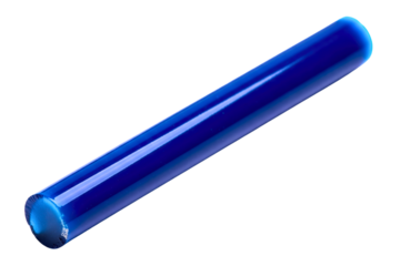 Blue glass cylinder stirring rod for chemical mixing isolated with transparent background