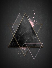 Abstract geometric design with golden triangles and dark texture