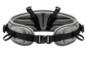 Grey padded tool belt support with black buckle clasp isolated with transparent background