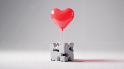 Red Heart Balloon Tied to Concrete Block