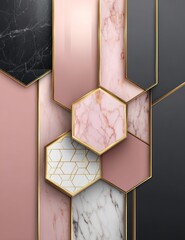 Abstract geometric design with marble textures and gold accents