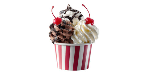 Chocolate and Vanilla Ice Cream Sundae isolated on a transparent background
