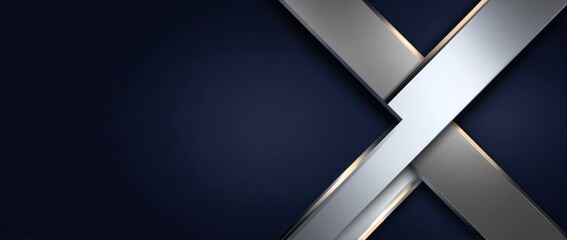 Abstract geometric design with silver overlays on dark blue background
