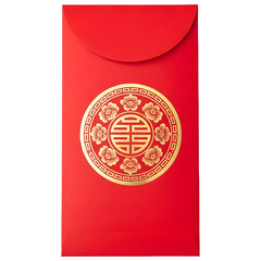 Naklejka premium Chinese Red Envelope with Golden Double Happiness Symbol Isolated on Transparent Background