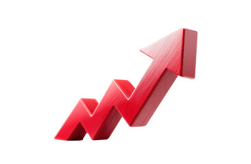 A vibrant, red, three-dimensional upward-pointing arrow with a textured, almost brushed, surface.  It's stylized with a zig-zagging design to emphasize growth and progression