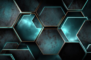 Abstract geometric hexagon shapes in modern design with glowing edges