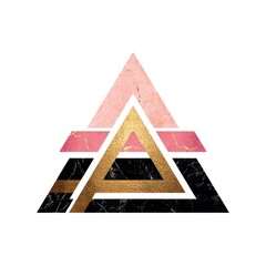 Abstract geometric logo design with layered triangles in gold pink and black