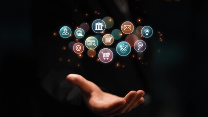 Set of business and digital service icons representing finance, cloud, analytics, email, communication, ecommerce, cybersecurity, and global connectivity in a modern ecosystem Marrow - Powered by Adobe