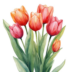 Watercolor tulips on a transparent background.