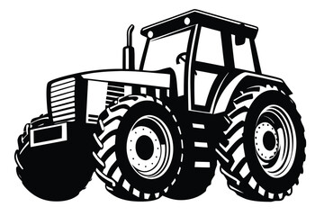 Obraz premium Minimalist Farm Tractor Silhouette Style Illustration in Black and White Vector