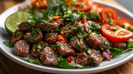 A rich dish with aromatic meat, fresh vegetables and herbs will emphasise the appetising nature of the culinary section or serve as a striking backdrop for restaurant advertising.
