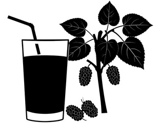 Mulberry Juice and Plant Silhouette Illustration.