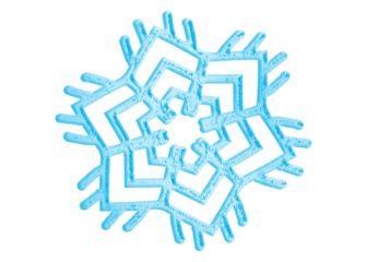 Snowflake. Falling. Star. An isolated PNG of small scattered blue six-point snowflakes on a transparent background for a light snowfall effect or holiday card decoration.