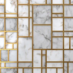 Abstract geometric pattern of marble and gold lines on white background