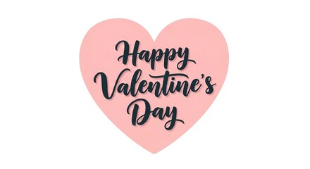Romantic pink heart shape with 'Happy Valentine's Day' elegant script message, perfect for expressing love and affection on this special holiday