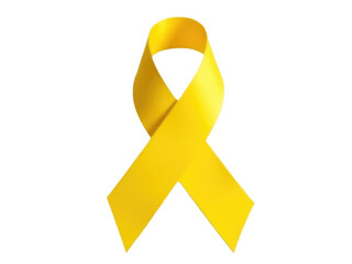 A bright and simple design featuring a yellow ribbon against a plain white background