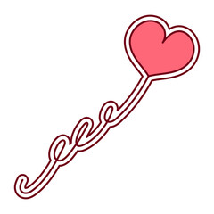 Pink heart sticker on curved ribbon. On Valentine's Day. It is an element for greeting cards, invitations, weddings and packaging.