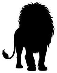 Front View Male Lion Silhouette Vector Illustration with Large Mane on Transparent Background