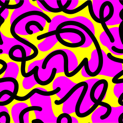 Obraz premium Colorful Seamless Abstract Pattern on White Background, trendy design with basic shapes. Modern color wallpaper print backdrop.