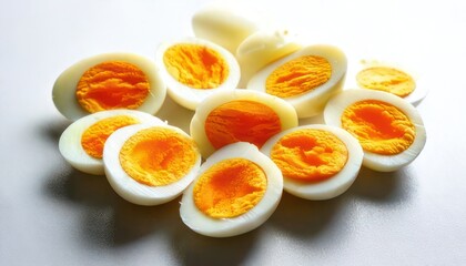 Pile of Hard Boiled Eggs Cut in Half.