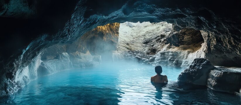 Blue thermal cave pool