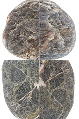 Collection of natural stone textures isolated on white background. Uneven edges. Rectangular composite image of pebble textures