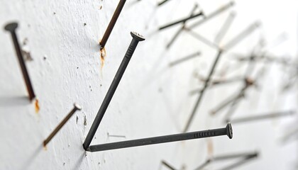 Nails on a White Surface - A Study in Texture and Form.