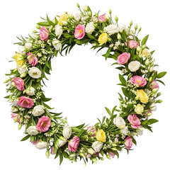 Lush Mixed Flower Wreath with Pink and Yellow Lisianthus