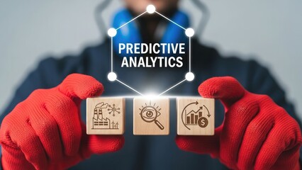 Predictive analytics concept with wooden blocks and icons