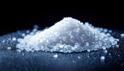Pile of White Crystals on Dark Surface - A Close-Up.