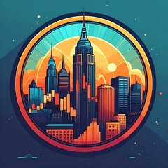 New York City Skyline Illustration in Retro Style.
