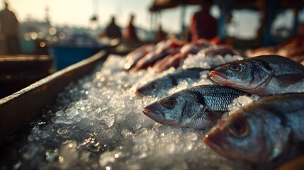 Fresh Fish Market Showcasing Coastal Local Flavor And Traditional Food Trade