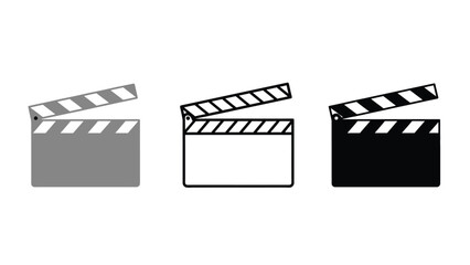 Three film clapboards in different colors on a white background