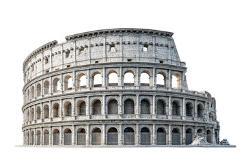 Naklejka premium Exterior view of a partially ruined ancient amphitheater, likely the Colosseum