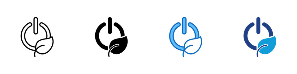 Power Saving Multiple Style Icon Design Vector - Energy saving symbol with leaf element representing reduced electricity use and sustainable consumption