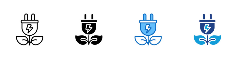 Renewable Energy Multiple Style Icon Design Vector - Renewable power symbol with plug and leaf representing clean energy sources and sustainable electricity