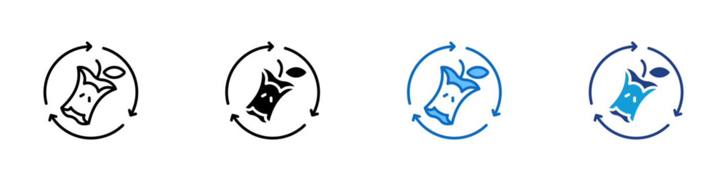 Organic Recycle Multiple Style Icon Design Vector - Circular arrows with organic waste symbolizing food recycling and eco friendly cycles