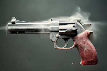 Smoking bloodied revolver illustrating crime and violence concept