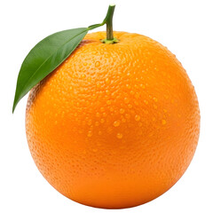Fresh Whole Orange Fruit with Green Leaf and Water Droplets