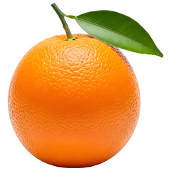 Whole Fresh Orange Fruit with Green Leaf Isolated on White
