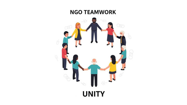 Diverse group of people joining hands in a circle for unity and teamwork ngo collaboration