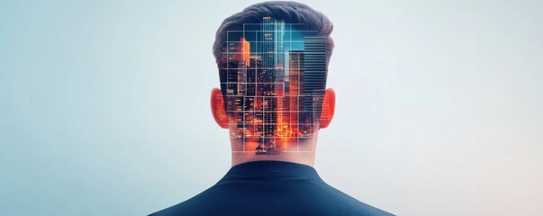 City Mind Man's Head with Cityscape Overlay, Imagination, Future